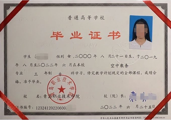 任城青岛职业技术学院毕业证样本图片